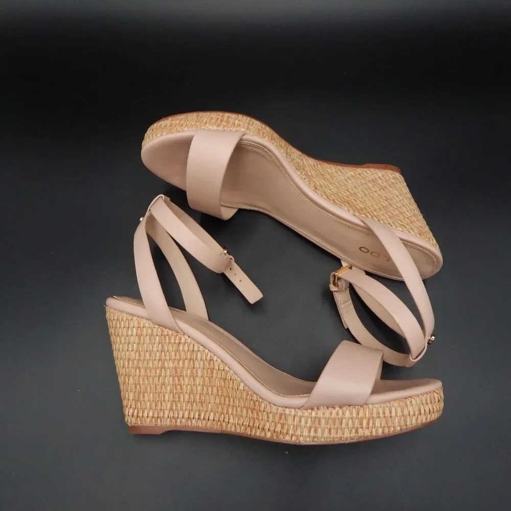 Aldo Legiwien-55 Nude Pink Espadrille Basketweave Wedge Ankle Strap Sz 8-1/2